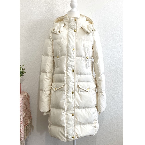 J. Crew Jackets & Blazers - 🥳 J. Crew cream long puffer hooded jacket winter